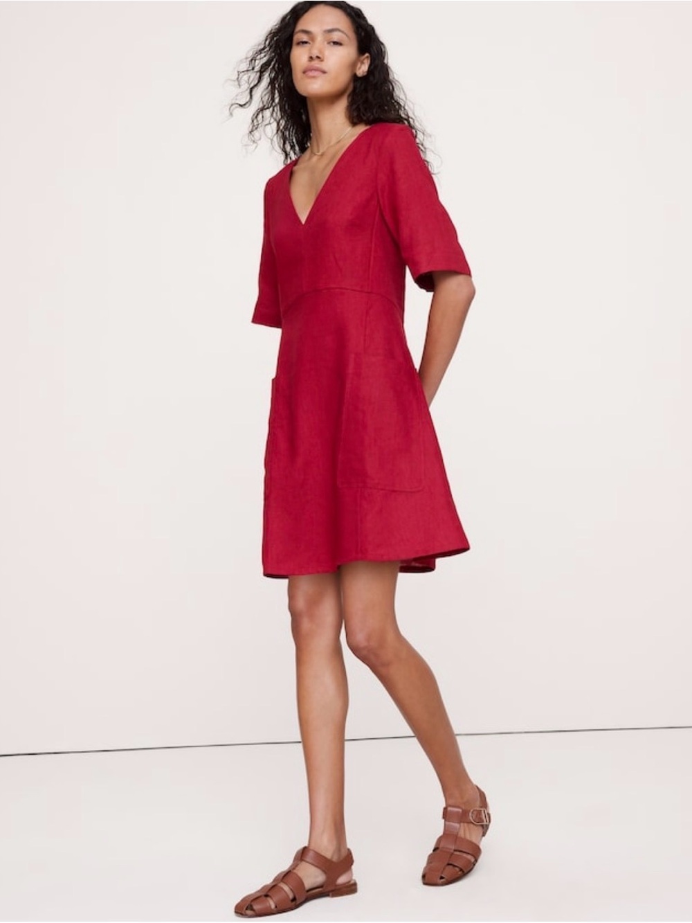 NWT Banana Republic Pocket Mini Linen Red Star Dress Sz Medium (#899185) - Picture 1 of 7